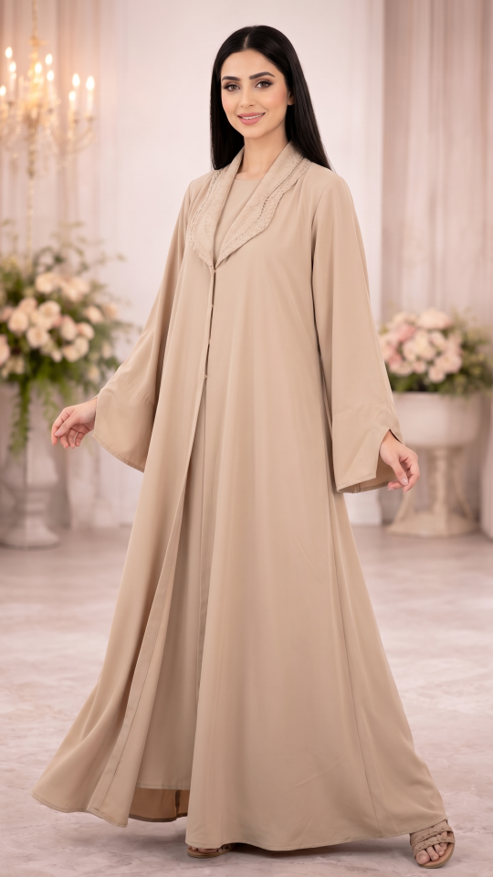 Bulk Elegant Collared Shrug Abaya with Beautiful Handwork 