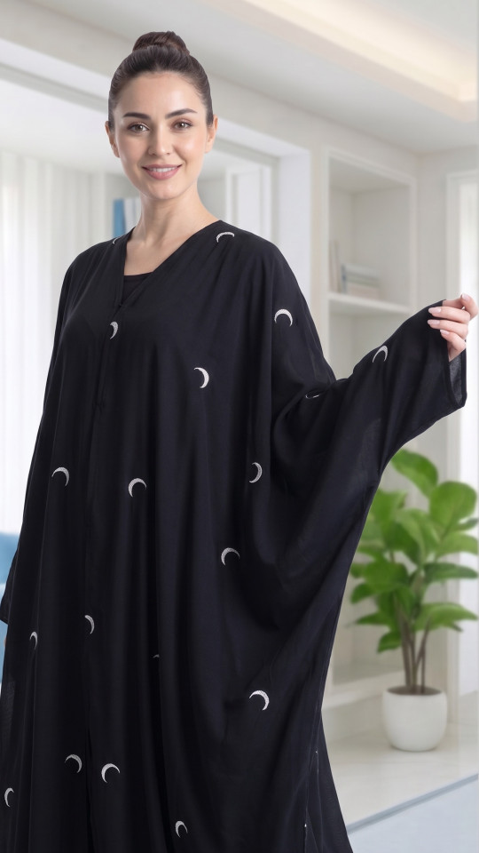 Stylish Moon Abaya In Black