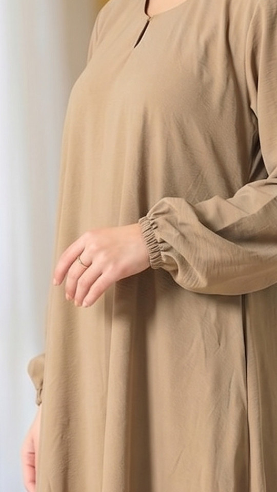 Traditional Abaya with Elastic Sleeve Bottoms in Peanut Brown