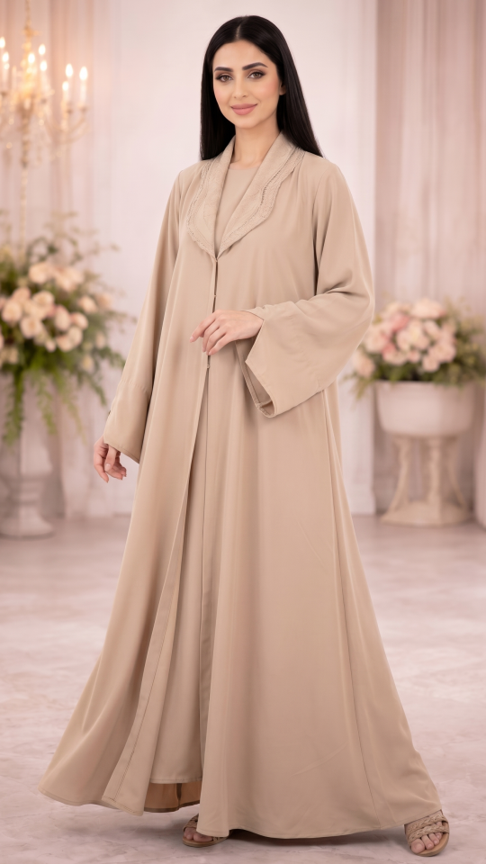 Bulk Elegant Collared Shrug Abaya with Beautiful Handwork 