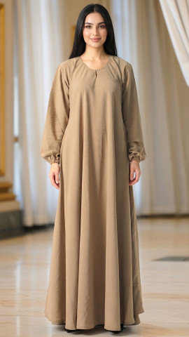Traditional Abaya with Elastic Sleeve Bottoms in Peanut Brown