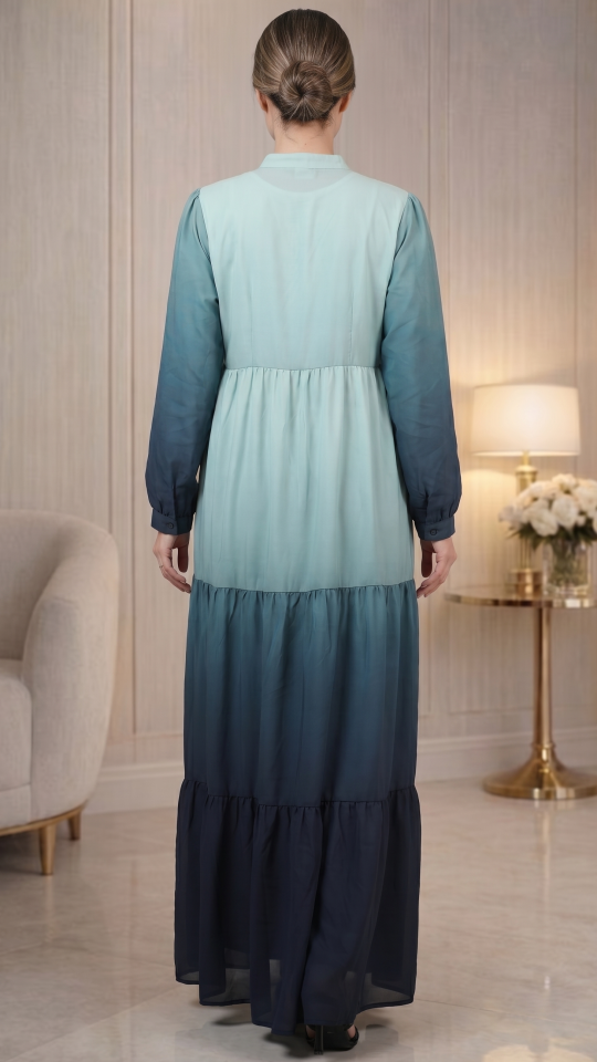 Ombre Modest Dress With Show Buttons