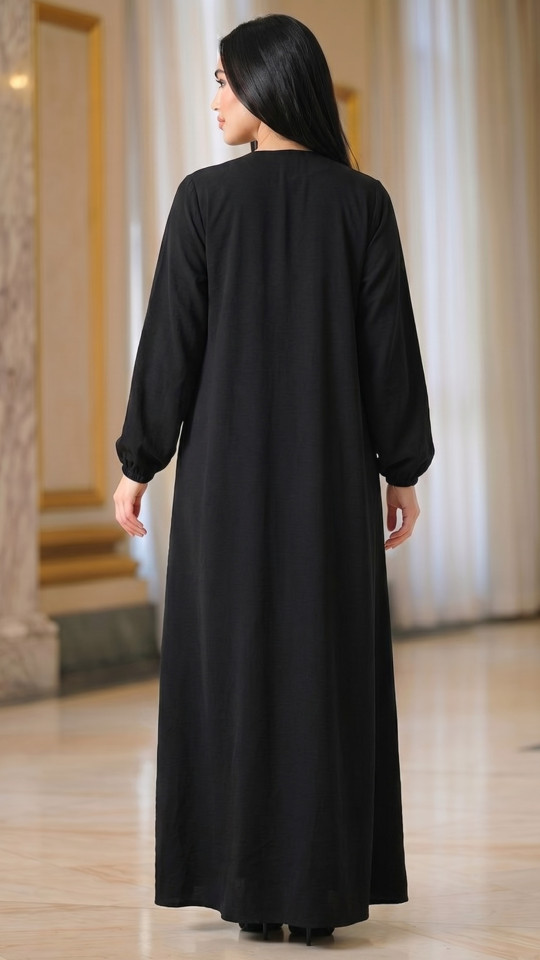 Traditional Abaya with Elastic Sleeve Bottoms in Black