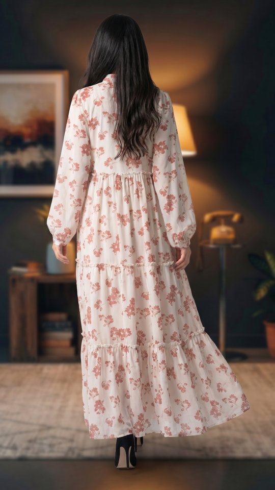 OffWhite FloralPrinted Modest Dress 