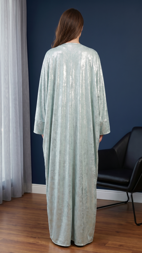 Bulk Timeless Mint Green Milan Foil Shrug  Abaya with Off White Inner 
