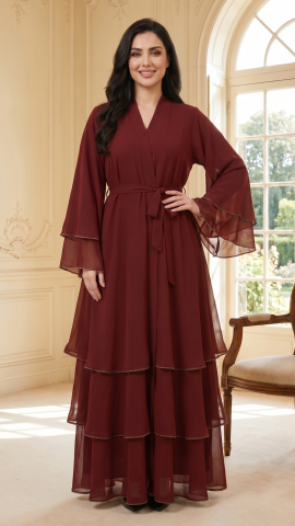 Front Open Layered Dress With Stone Lace In Black