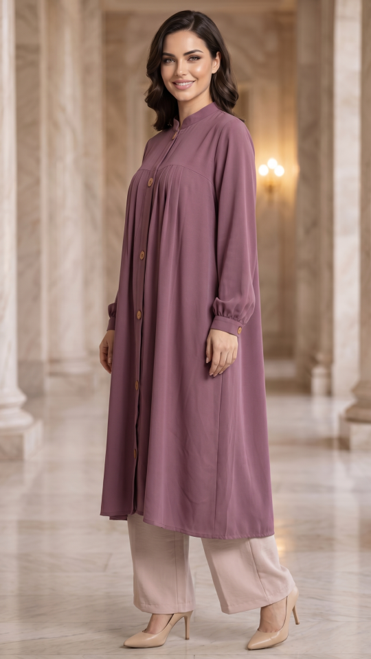 Dull Magenta  Blush Pink Modest Two Piece Tunic Abaya 
