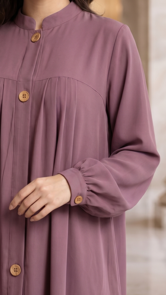 Dull Magenta  Blush Pink Modest Two Piece Tunic Abaya 