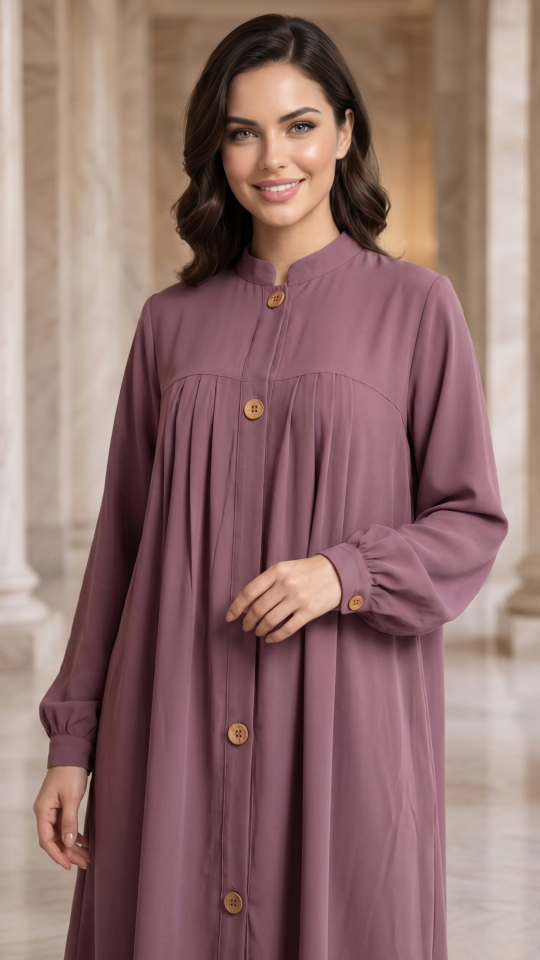 Dull Magenta  Blush Pink Modest Two Piece Tunic Abaya 