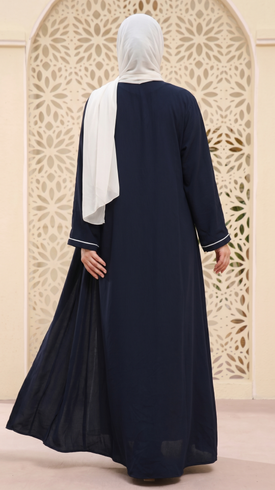 OffWhite and Navy Blue CEY Modest Dress with a Shrug and Show Button