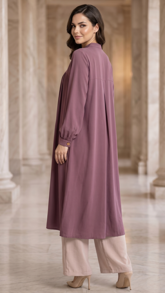 Dull Magenta  Blush Pink Modest Two Piece Tunic Abaya 