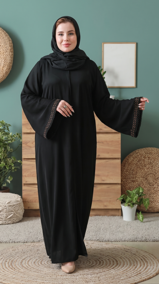 Wholesale Black Zoom Abaya with Lacework and Handwork
