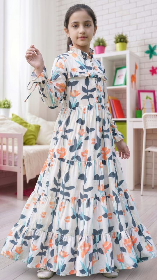 Offwhite Kids Floral Printed Modest Dress