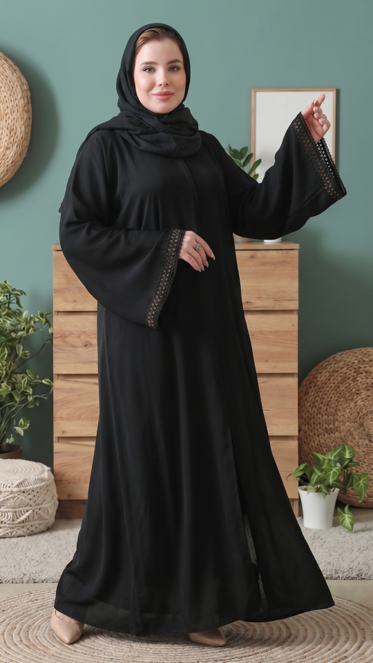 Wholesale Black Zoom Abaya with Lacework and Handwork
