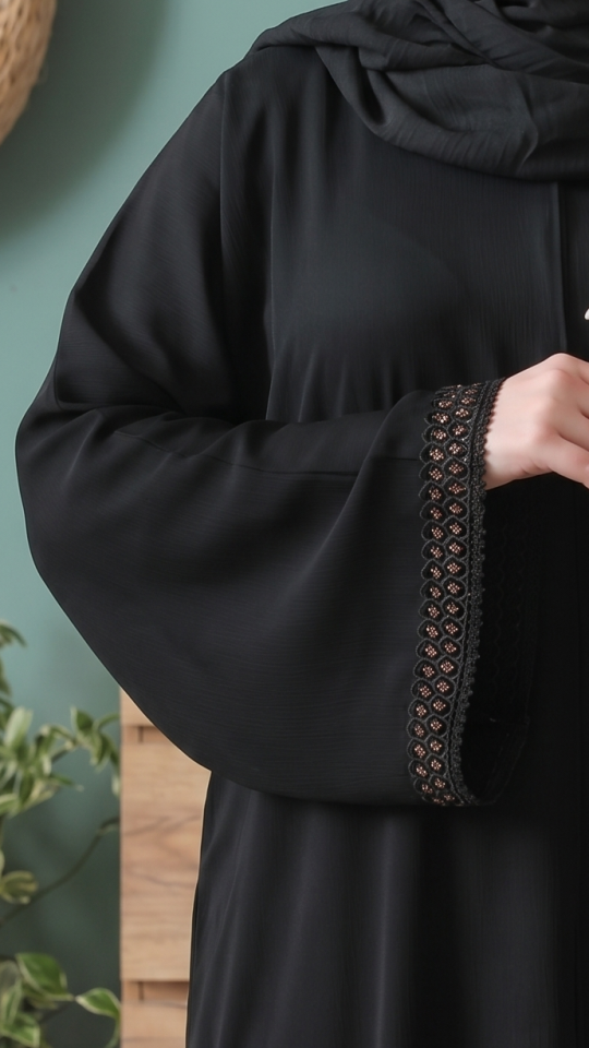 Wholesale Black Zoom Abaya with Lacework and Handwork