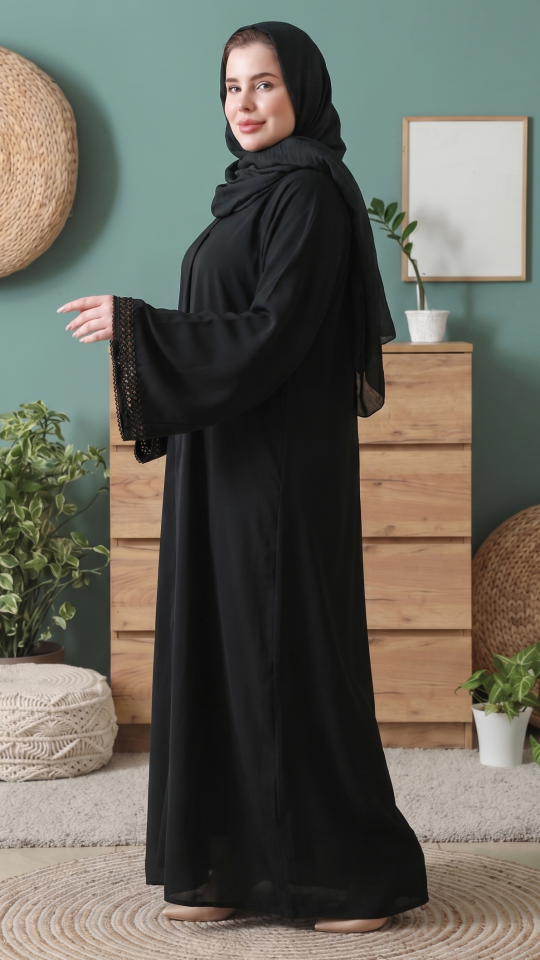 Wholesale Black Zoom Abaya with Lacework and Handwork