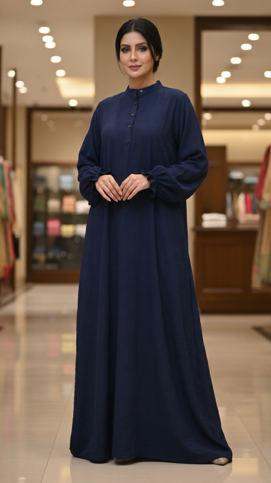 Bulk Traditional Abaya with Show Buttons in Navy Blue