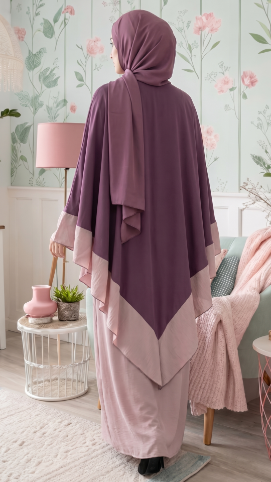 Ezra Two Piece Cape Abaya in Blush Pink and Dull Magenta
