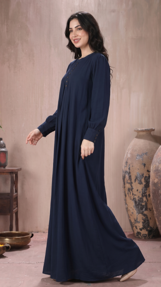 Wholesale Navy Blue Gorgeous Abaya with Show Buttons 