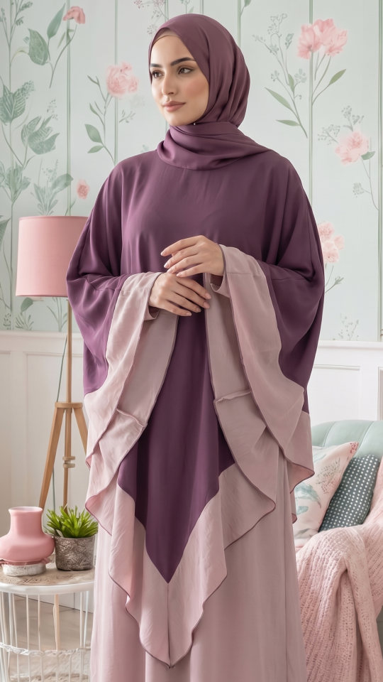 Ezra Two Piece Cape Abaya in Blush Pink and Dull Magenta