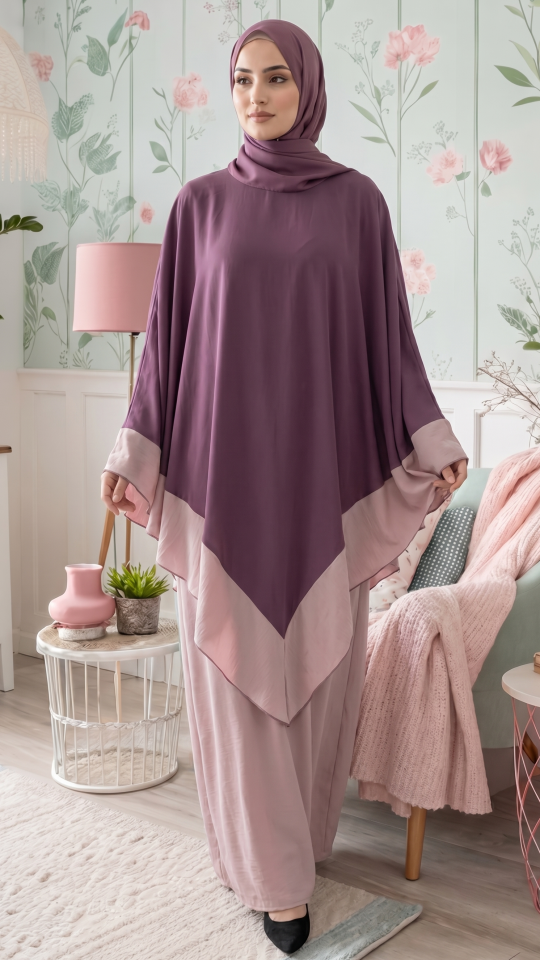 Ezra Two Piece Cape Abaya in Blush Pink and Dull Magenta