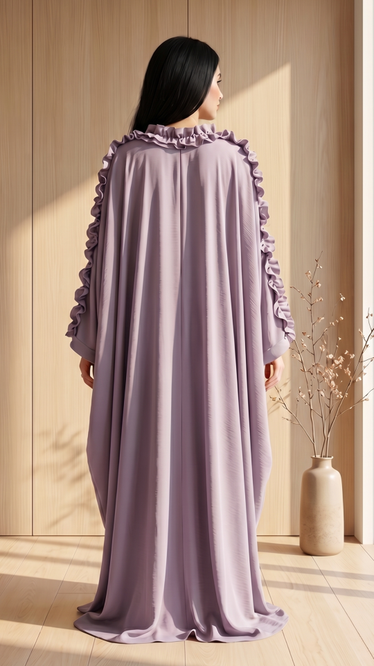 Bulk Kaftan with Frill Work on the Sleeves and Neck in Blush Pink