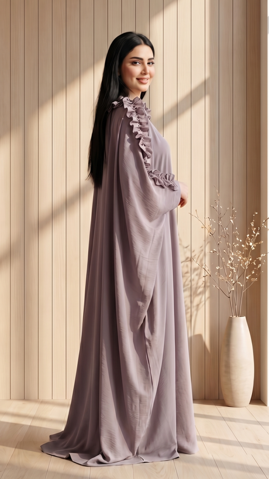 Bulk Kaftan with Frill Work on the Sleeves and Neck in Blush Pink