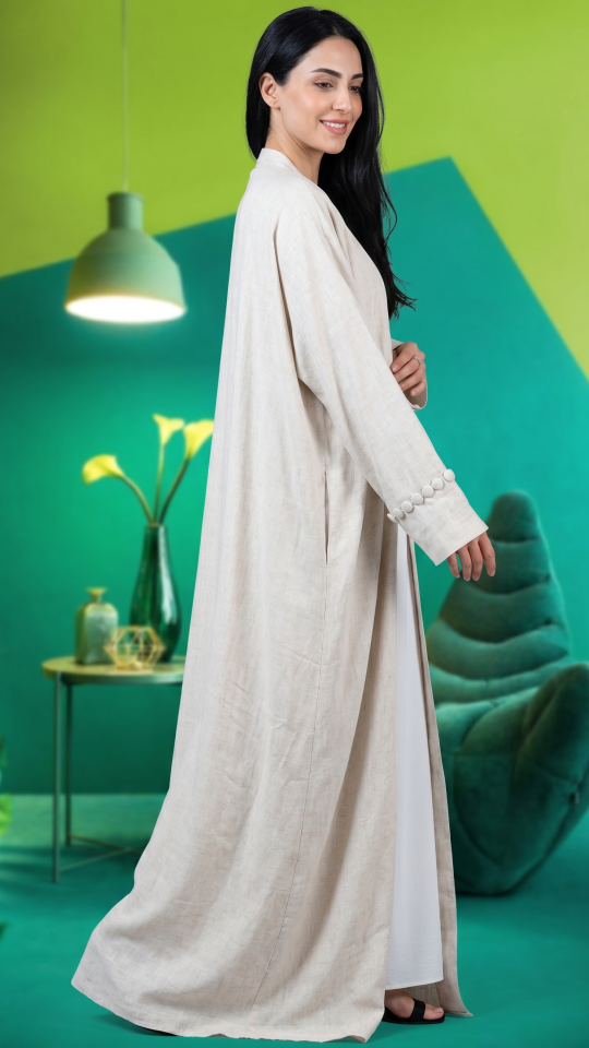 Cream Elegant Linen Shrug Abaya