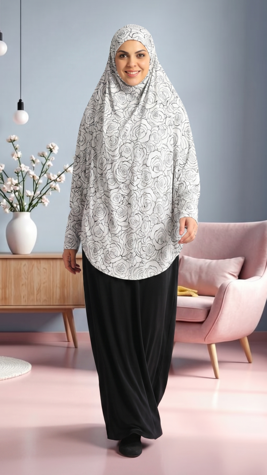 Wholesale Floral Printed Jilbab With Inner Dress And Attached Niqab
