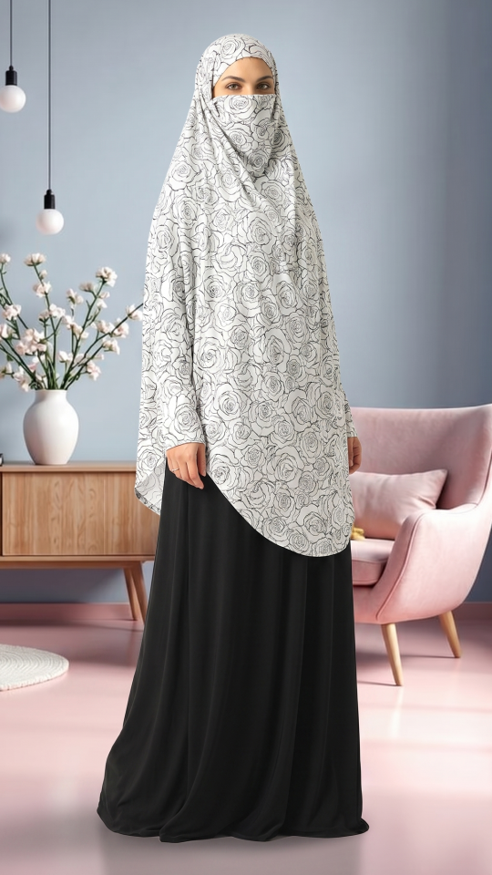 Wholesale Floral Printed Jilbab With Inner Dress And Attached Niqab