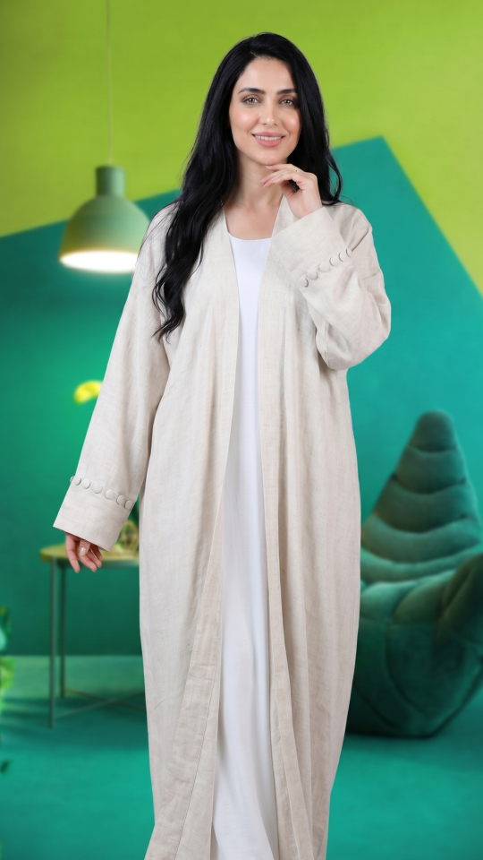 Cream Elegant Linen Shrug Abaya