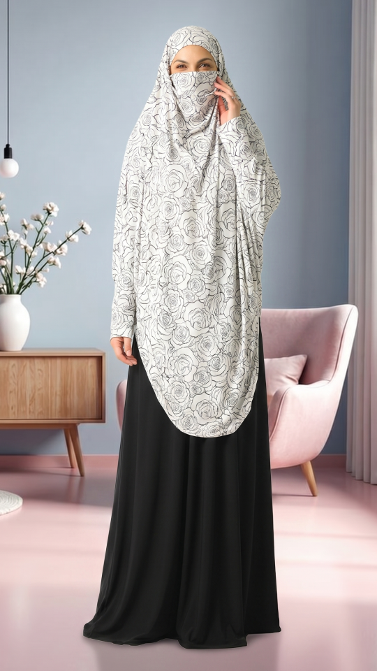 Wholesale Floral Printed Jilbab With Inner Dress And Attached Niqab