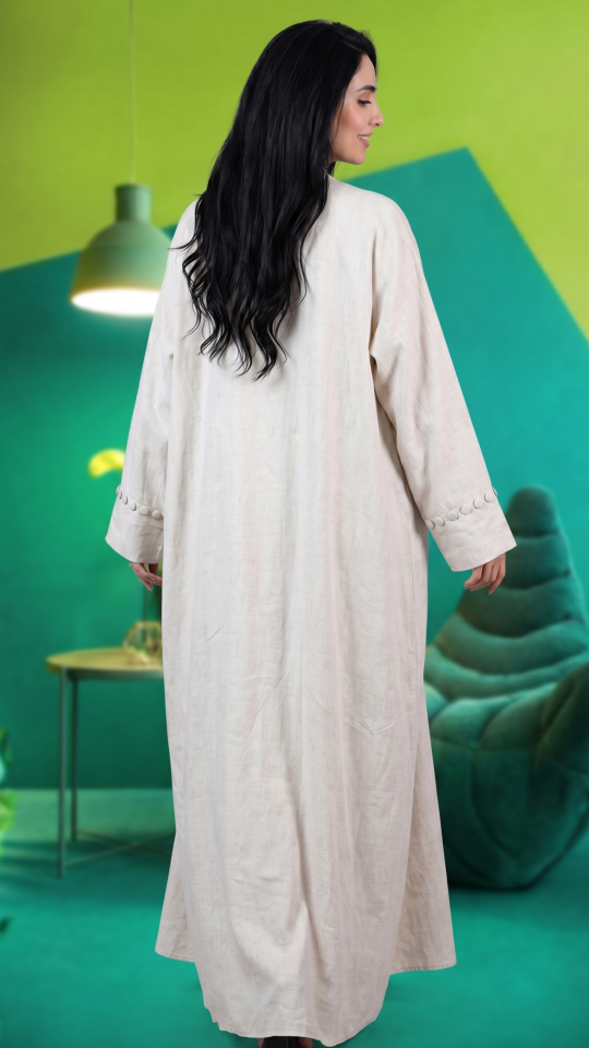 Cream Elegant Linen Shrug Abaya