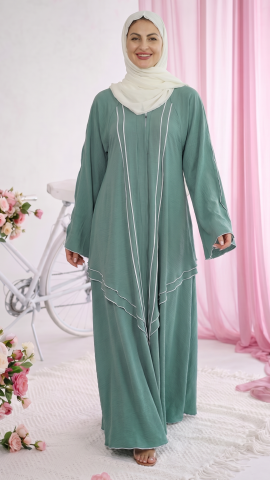 Bulk Modest Abaya with White Overlock Design on the Front and Sleeves in Black
