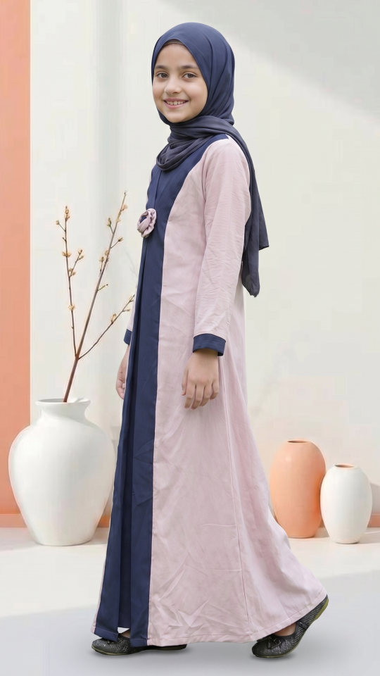 Stylish Kids Modest Dress with an Attached Shrug and Floral Show Bow on the Front