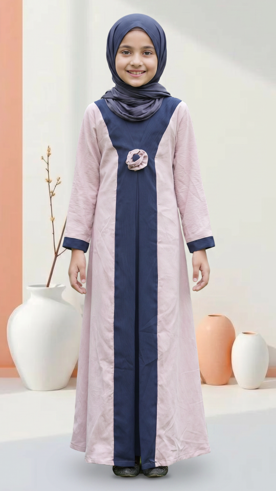 Stylish Kids Modest Dress with an Attached Shrug and Floral Show Bow on the Front