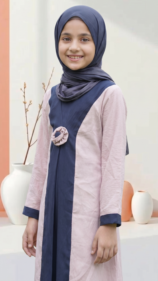 Stylish Kids Modest Dress with an Attached Shrug and Floral Show Bow on the Front