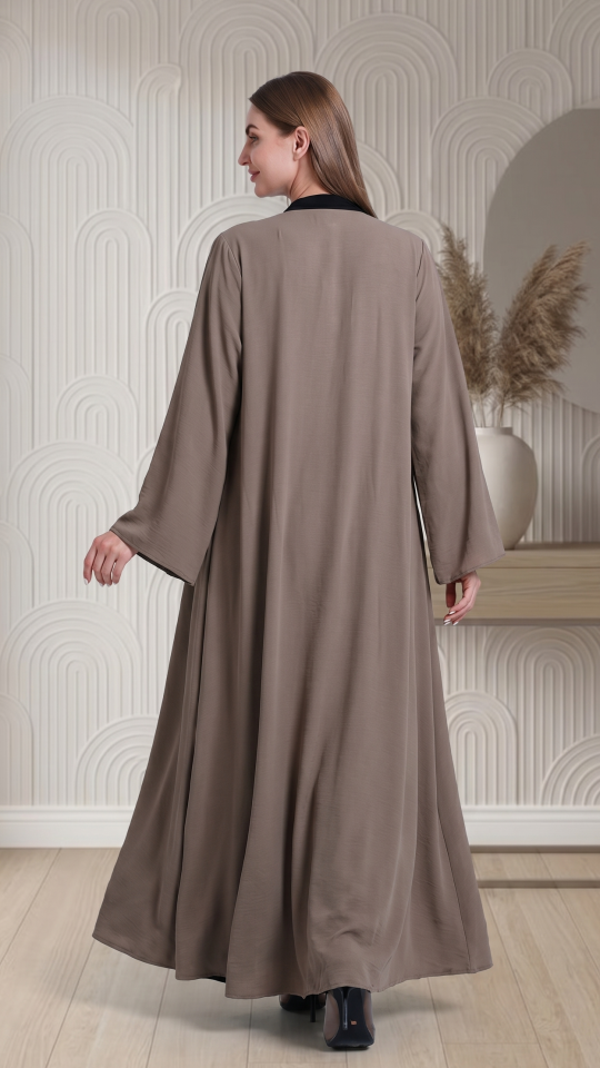 Black And Brown Attached Shrug Abaya with Show Buttons on the Front 