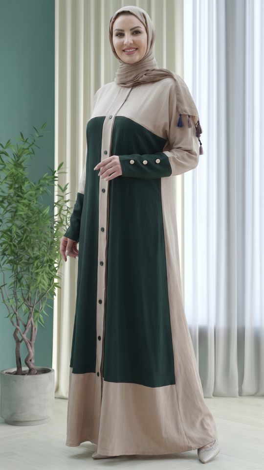 Wholesale Stylish Frontopen Zoom Abaya with Show Buttons on the Front and Sleeves