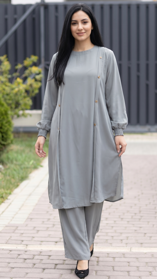 Stylish TwoPiece Tunic Abaya in Chrome Grey