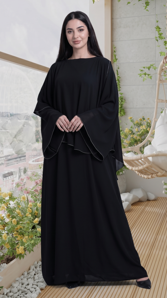 Nida Matte Abaya With Overlock Design In Black