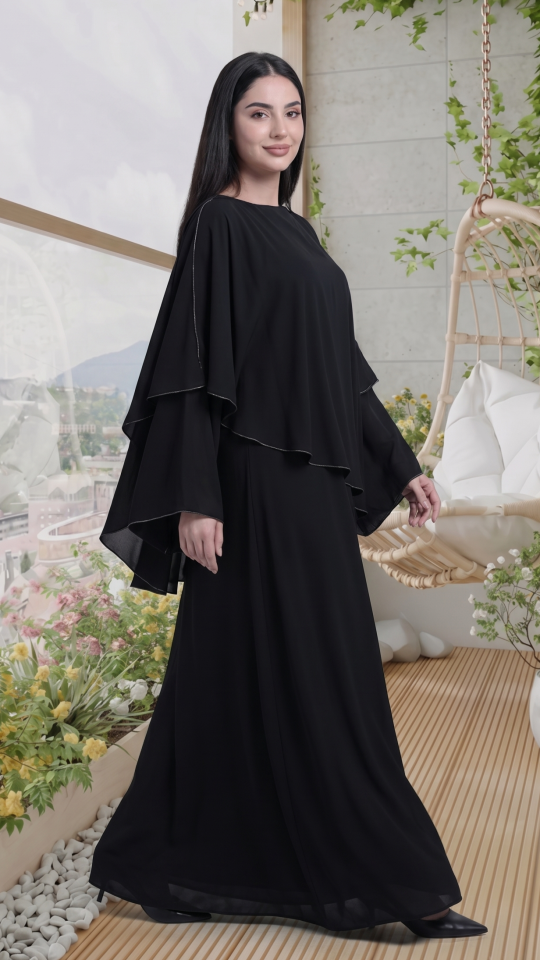 Nida Matte Abaya With Overlock Design In Black