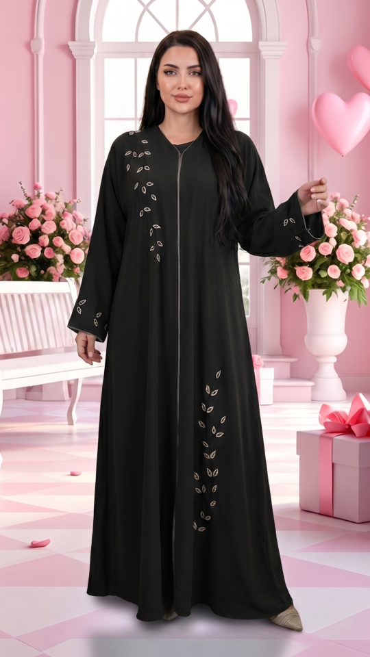 Wholesale Black Zoom Abaya With Crystal Hand Work And Piping 