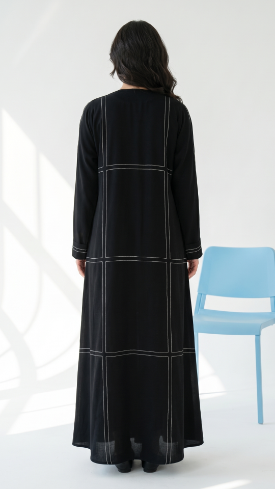 Wholesale Black CEY Front Open Abaya with Threaded Design