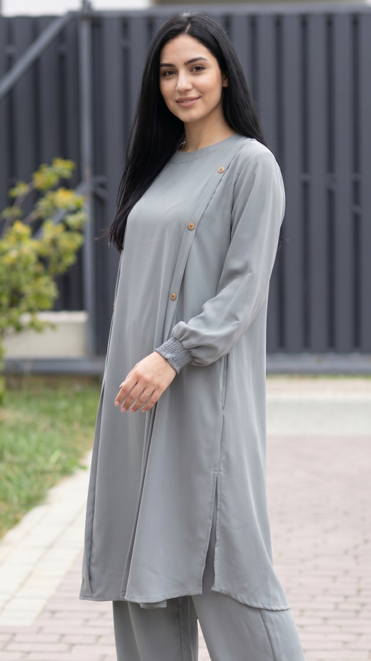 Stylish TwoPiece Tunic Abaya in Chrome Grey
