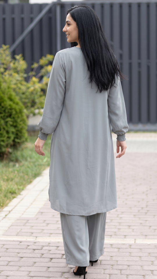 Stylish TwoPiece Tunic Abaya in Chrome Grey