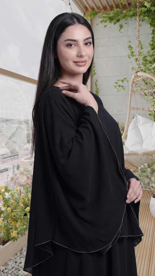 Nida Matte Abaya With Overlock Design In Black