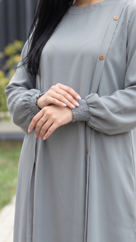 Stylish TwoPiece Tunic Abaya in Chrome Grey