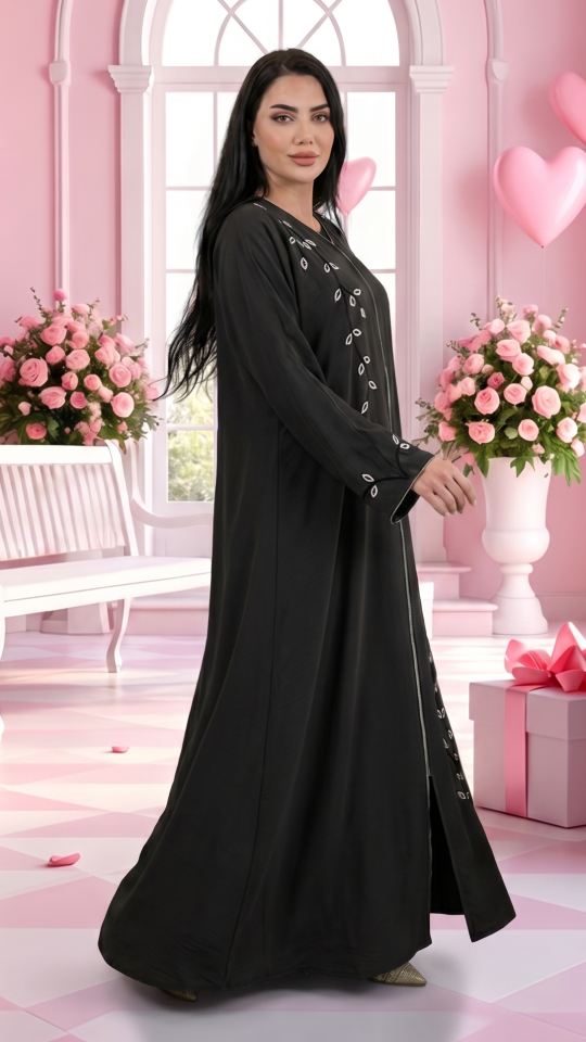 Wholesale Black Zoom Abaya With Crystal Hand Work And Piping 