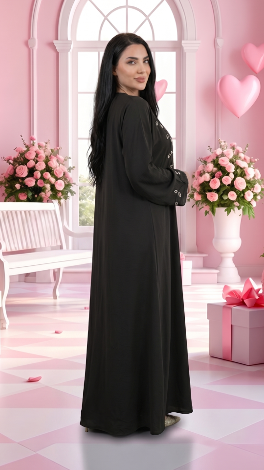 Wholesale Black Zoom Abaya With Crystal Hand Work And Piping 